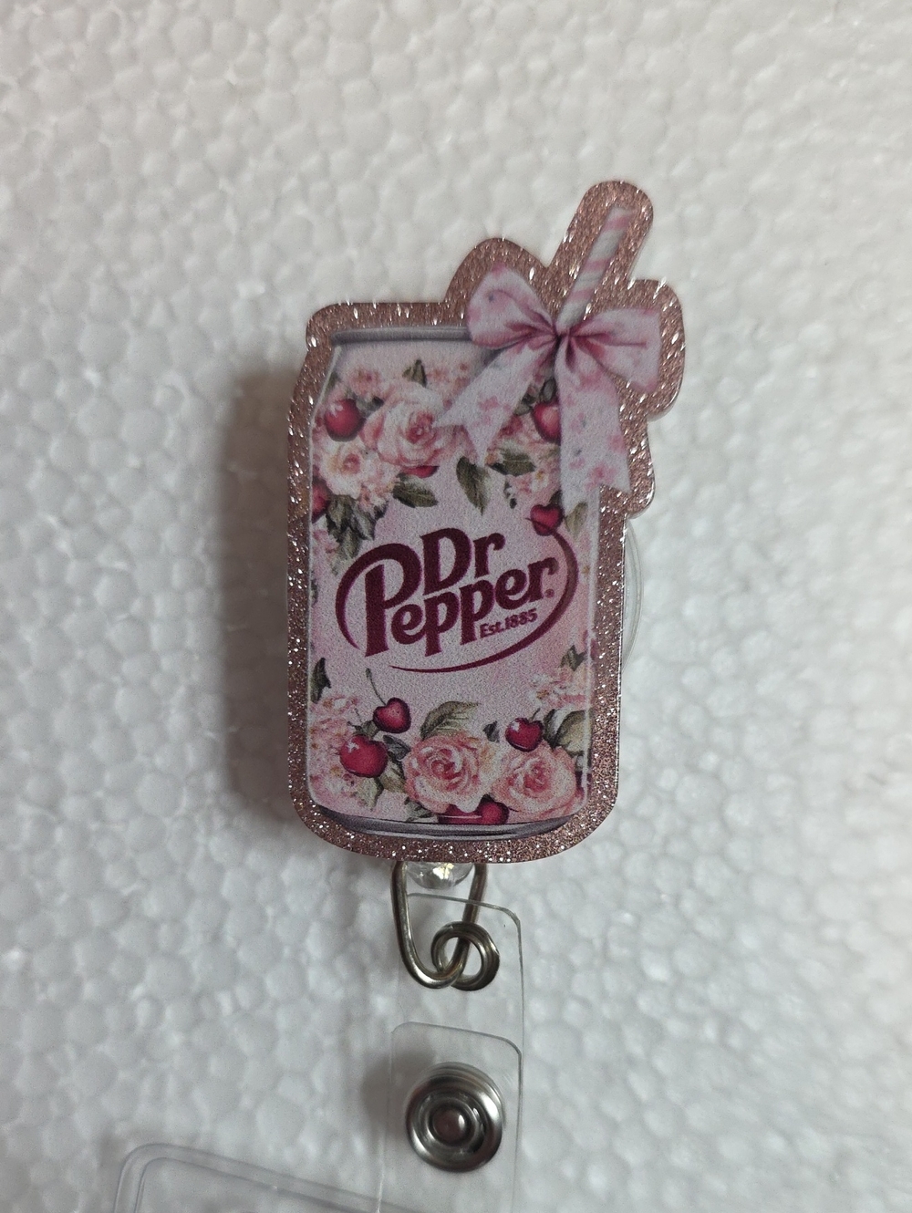 Dr. Pepper Floral Can Badge Reel